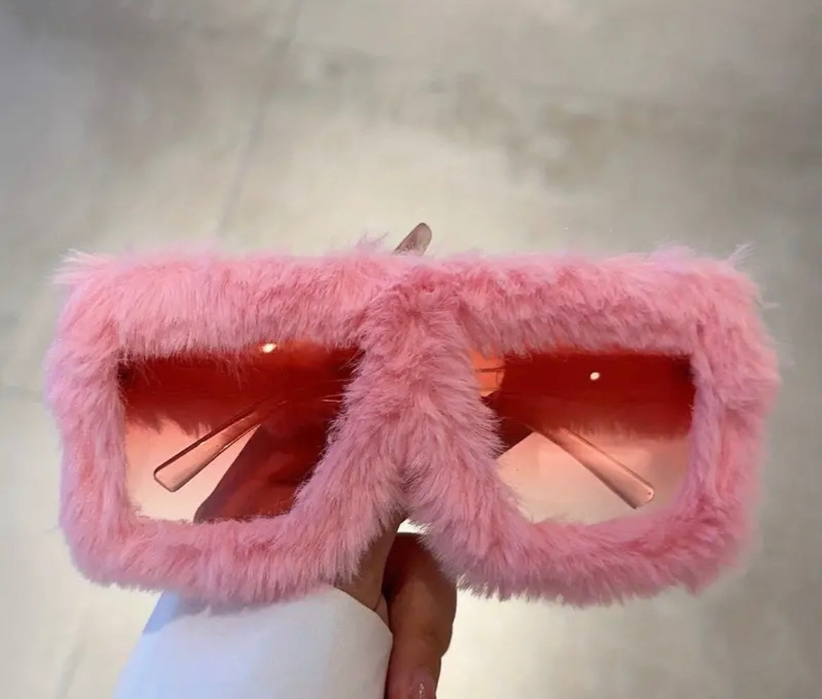 Y2K Plush Fuzzy Fashion Sunglasses For Women Men Funny Oversized Gradient Glasses For Beach Party Club