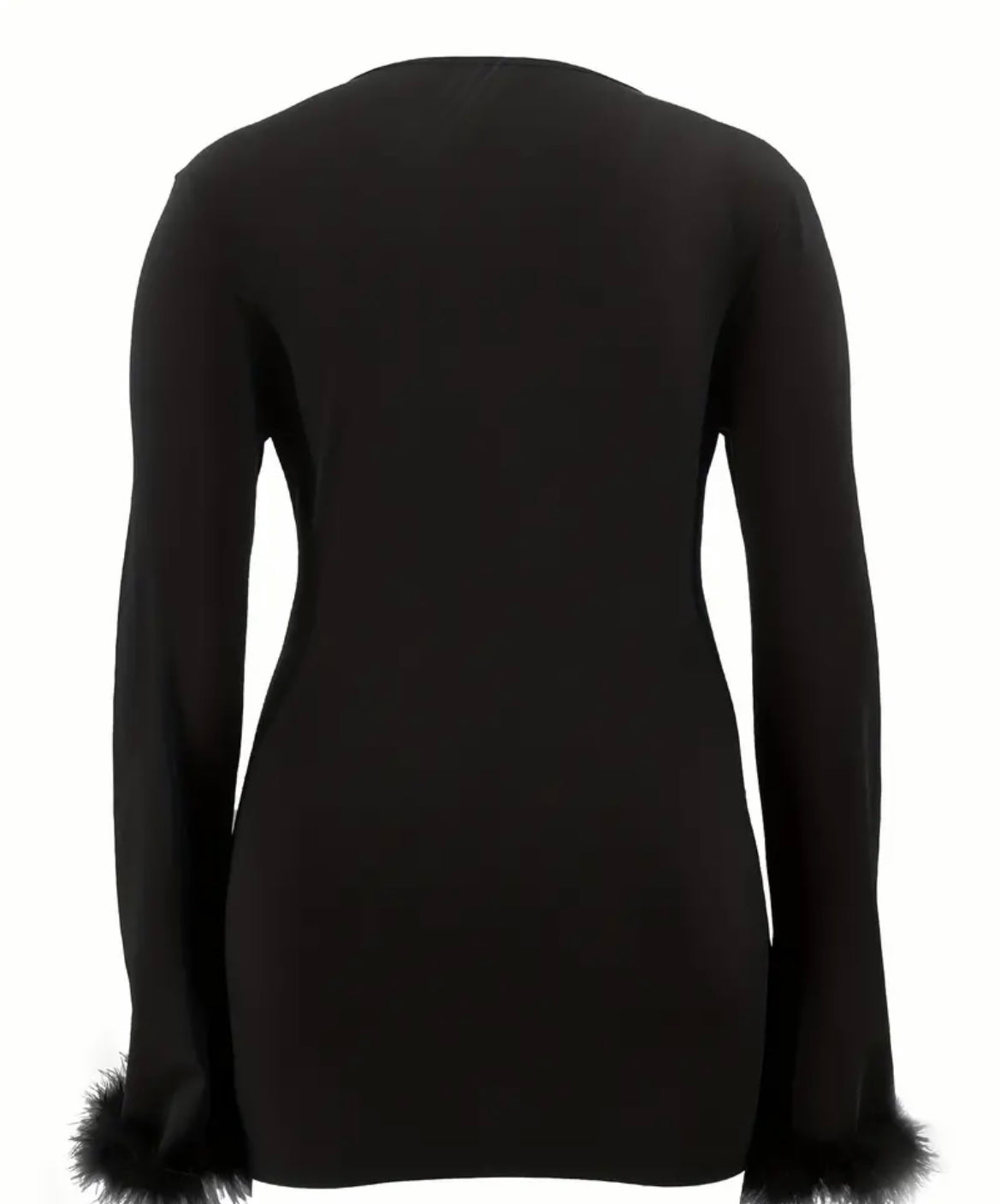 Plus Size Sexy Dress, Women's Plus Solid Fuzzy Trim Long Sleeve Deep V Neck Midi Mini Dress