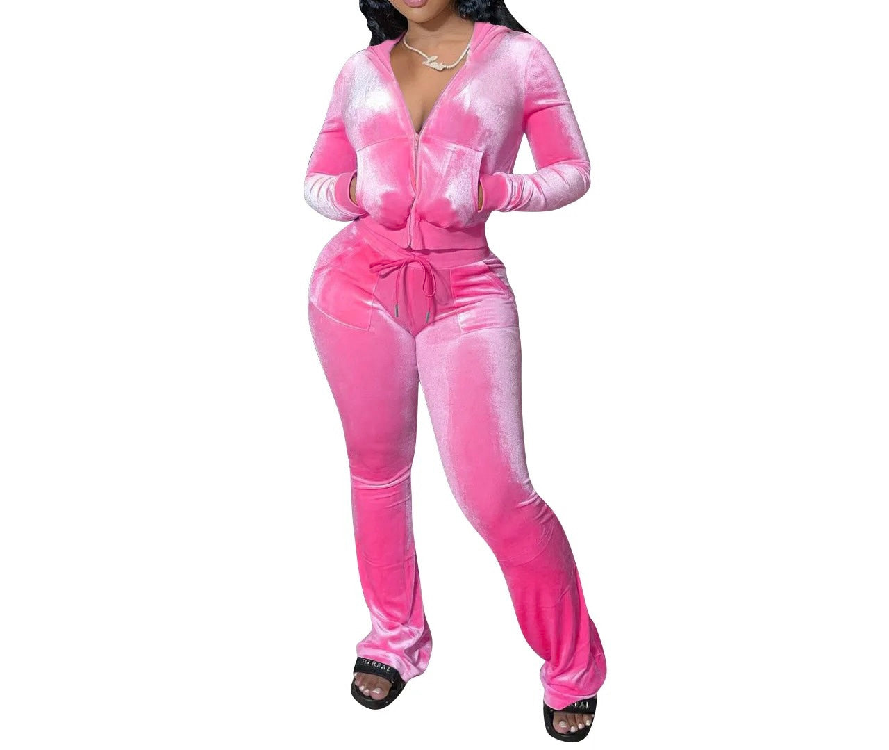 Velour Tracksuit Two Piece Fall Outfit - 2 piece lounge wear