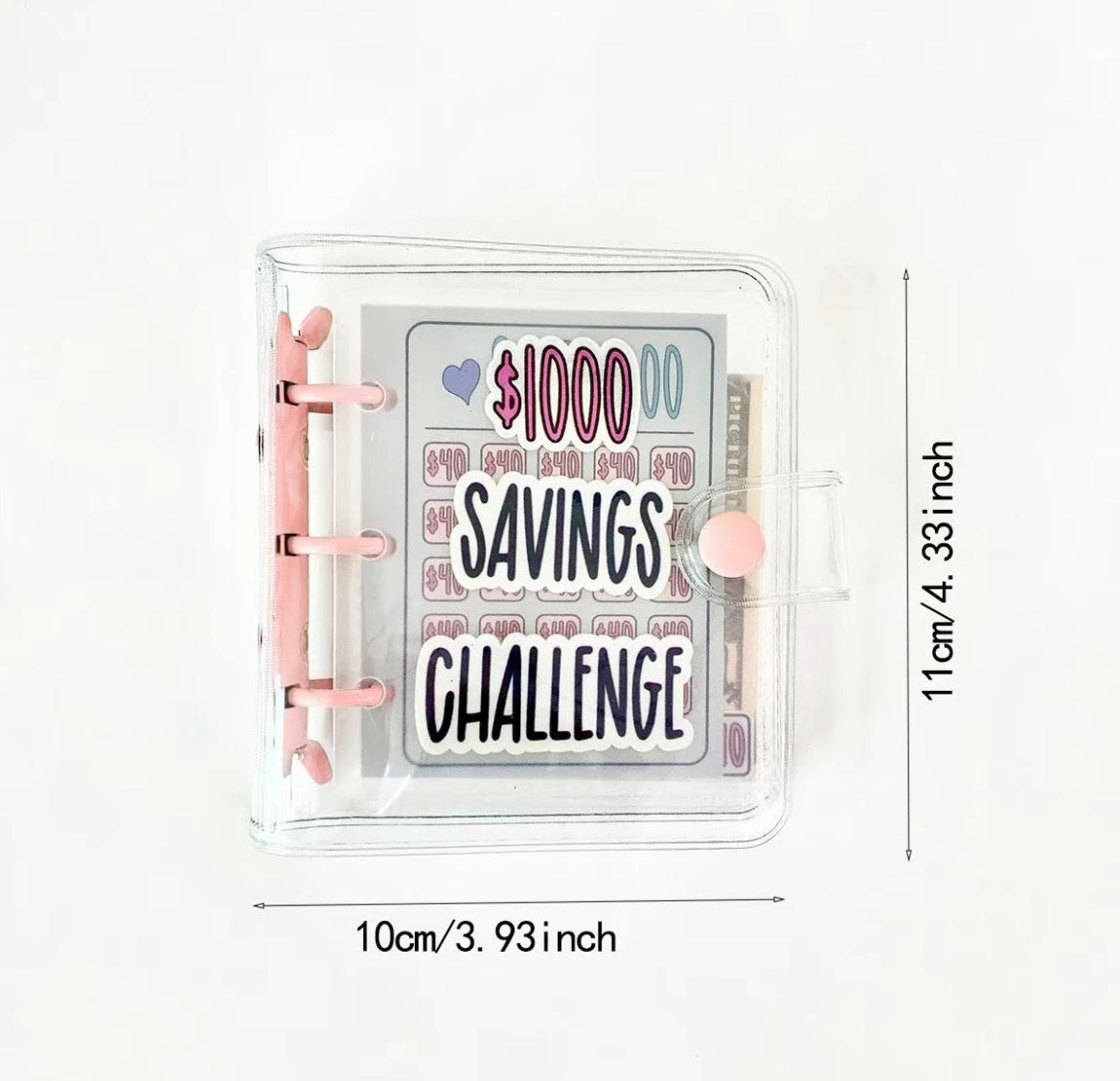 $1000 Saving Challenge Binder, Mini Portable Budget Binder, 1 Piece Saving Money Budget Planner, Transparent Budget Binder, Clear Loose Leaf Book