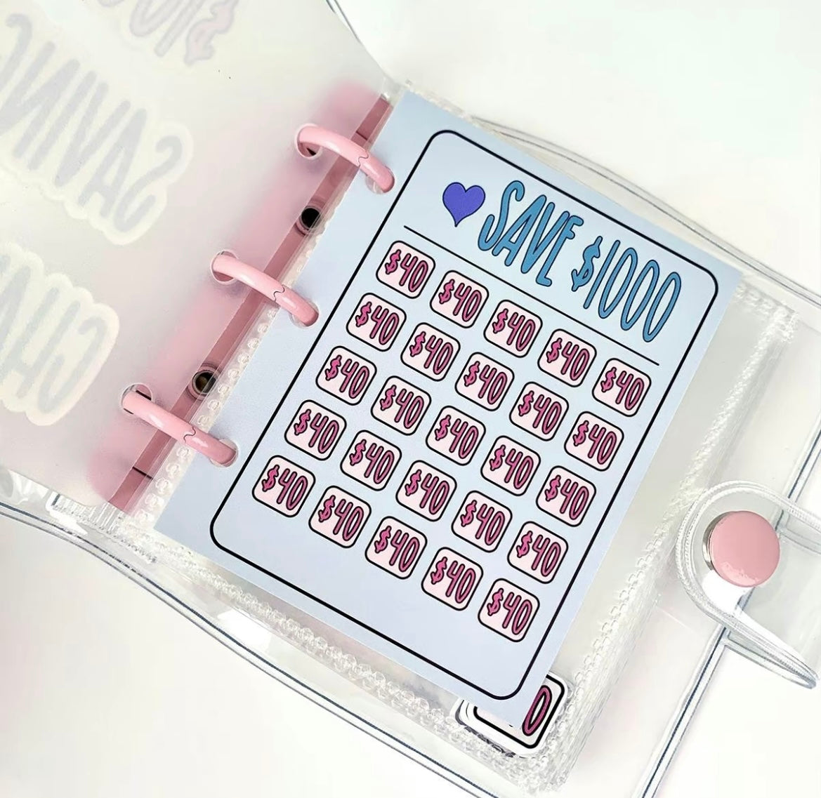 $1000 Saving Challenge Binder, Mini Portable Budget Binder, 1 Piece Saving Money Budget Planner, Transparent Budget Binder, Clear Loose Leaf Book