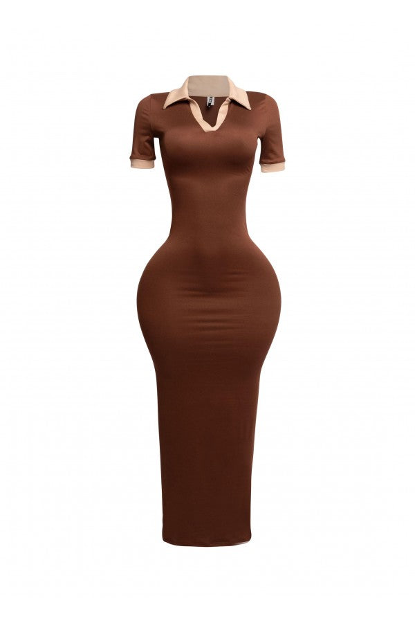 Collar neck short sleeve dress