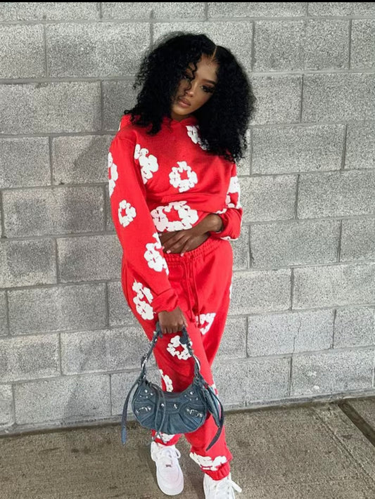 Denim Tears-Wreath Graphic Black Hoodie Tracksuit & Sweatpants