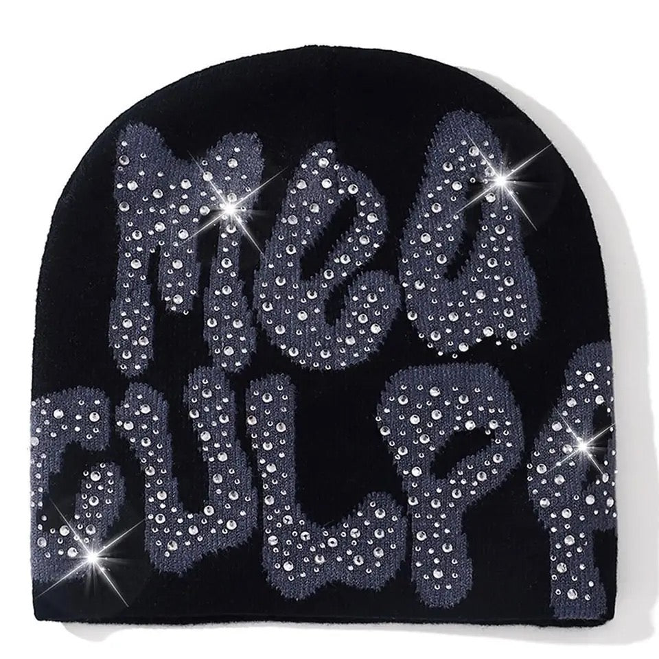 Rhinestone Mea Culpa Beanie Hat