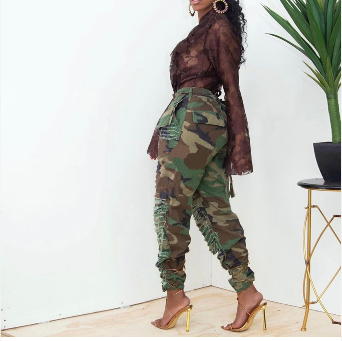 CutOut Camouflage Straight Leg Pants