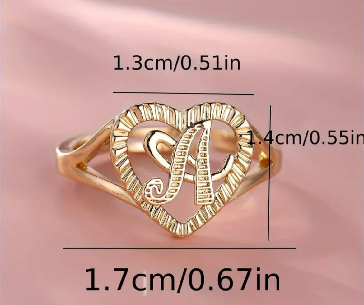Gold Heart Design Ring Luxury Jewelry Choose Letter