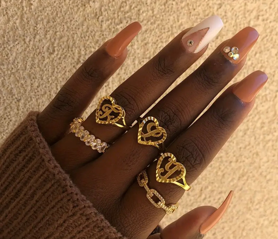 Gold Heart Design Ring Luxury Jewelry Choose Letter