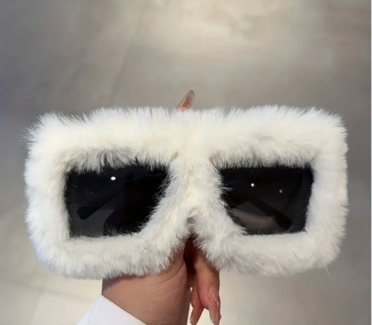 Y2K Plush Fuzzy Fashion Sunglasses For Women Men Funny Oversized Gradient Glasses For Beach Party Club