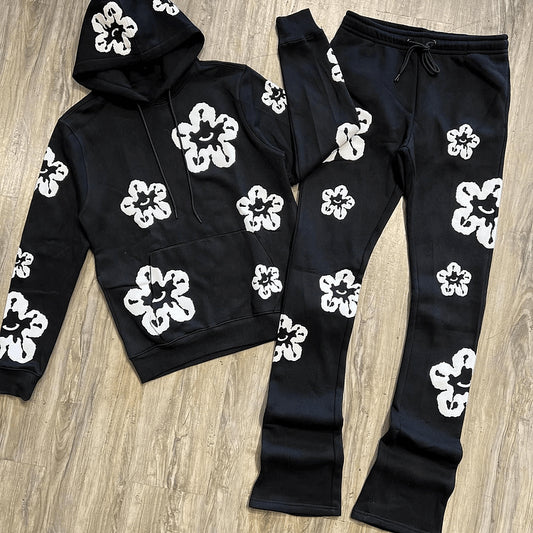 Denim Tears-Wreath Graphic Black Hoodie Tracksuit & Sweatpants