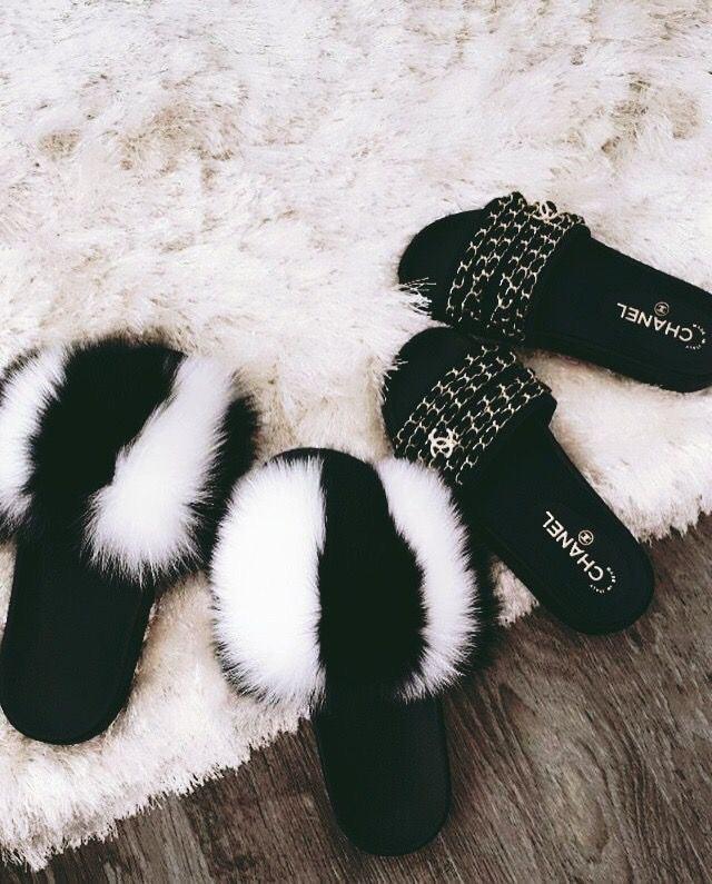 Skunk Fur Slides - Bossy Collections