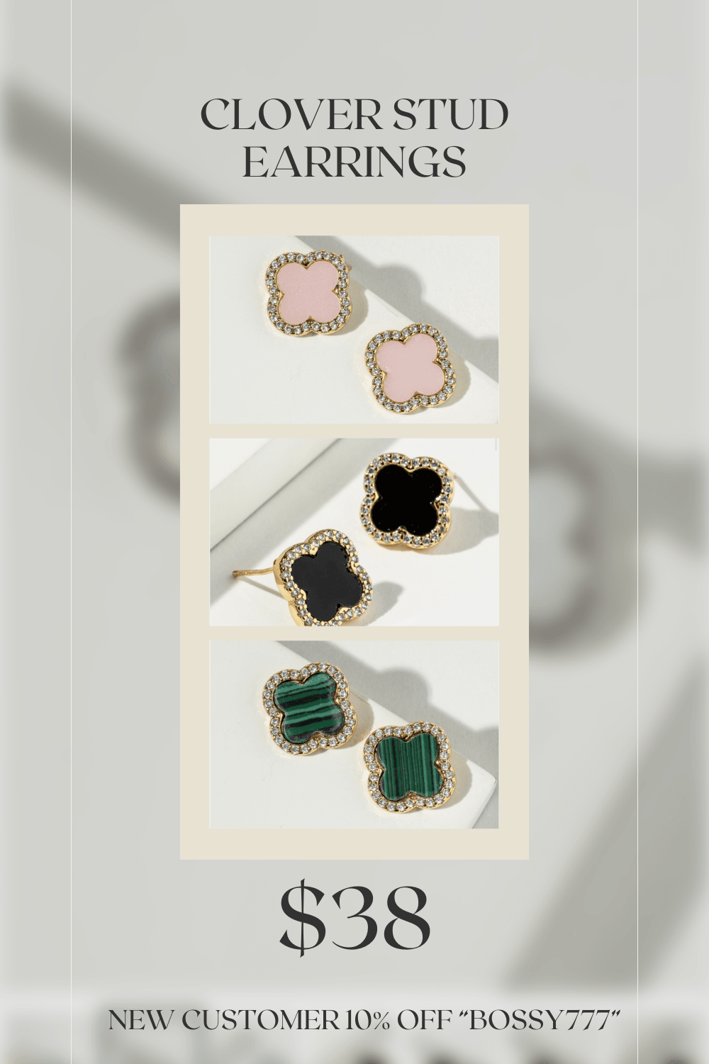 Clover Stud Earrings, Good Luck 4 Leaf Clover - Bossy Collections