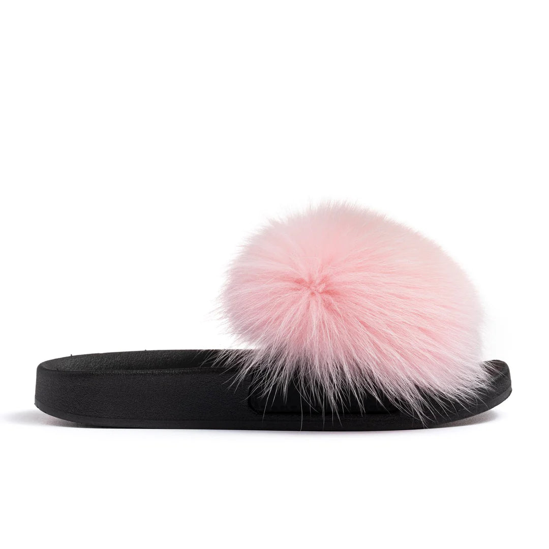 Pink Fox Fur Slides - Bossy Collections